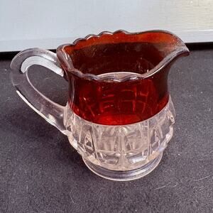 Vintage Cranberry Glass Creamer | Ruby Flash Over Clear Pressed Glass